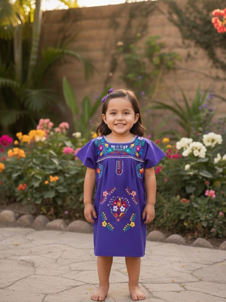 Mexican Puebla Dress for Girls Purple for wholesale by Cielito Lindo
