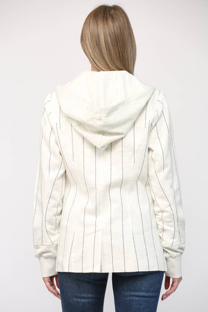 FATE - Wholesale Jacket - Women's - STRIPE LINEN BLEND HOODED JACKET FJ7105113