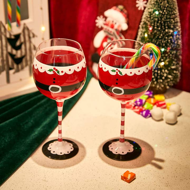 The Wine Savant / Khen Glassware - Wholesale Wine Glass - Santa Elf Holiday Stemmed Wine Glass by Gute - 18oz Holiday2
