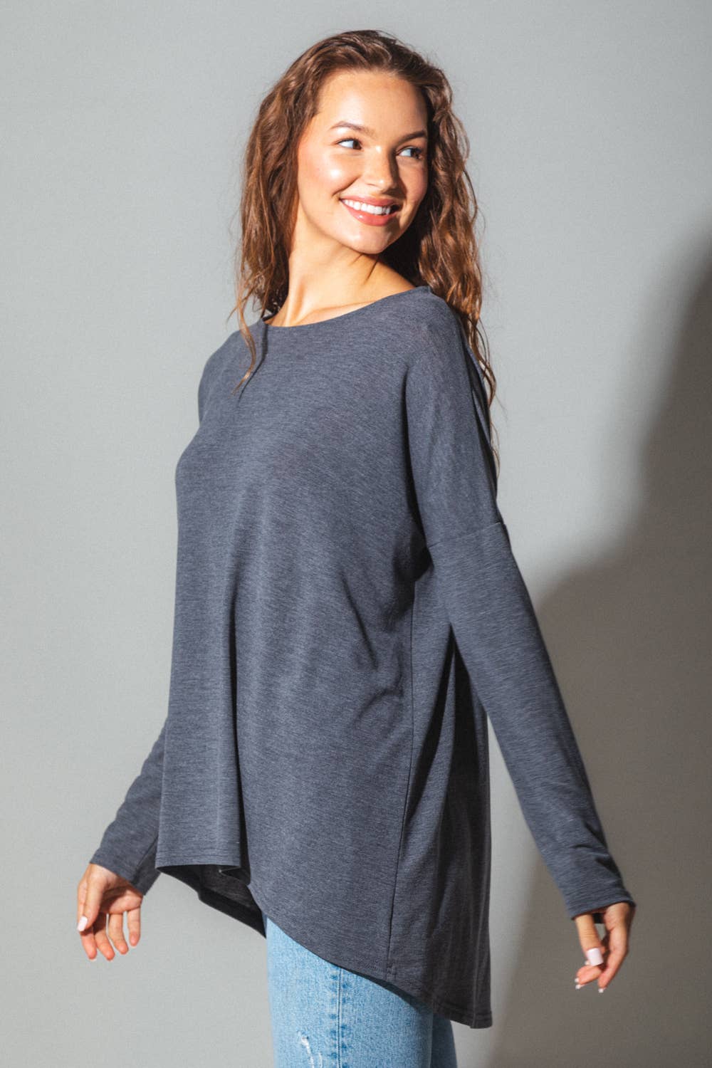 VERY J - Wholesale Tunic - Women's - LT24297-Long sleeve tunic knit top11