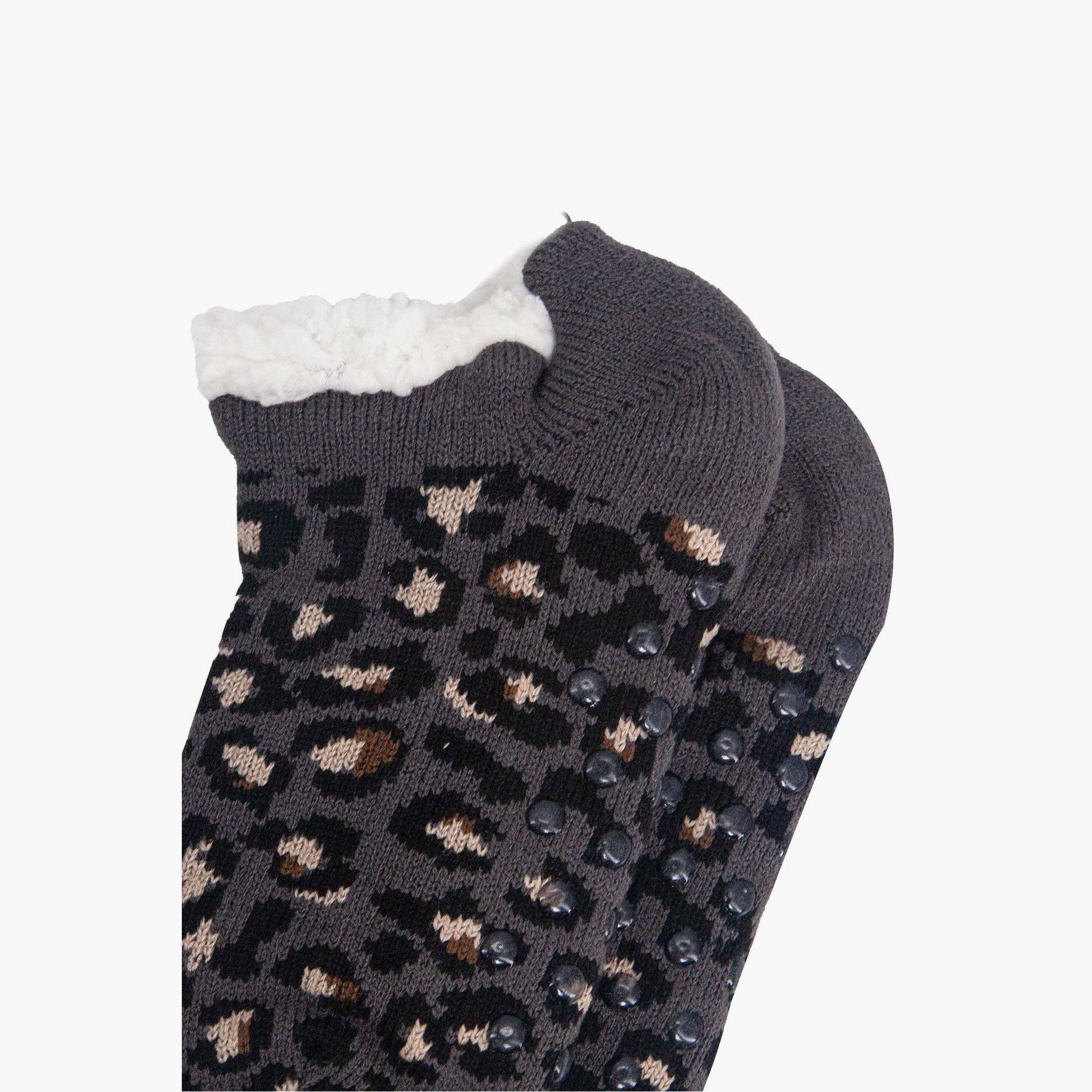 Sock Talk - Wholesale Sock Slippers - Women's - Women's Short Slipper Sock- Dark Grey, Leopard5