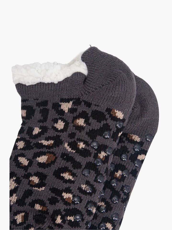 Sock Talk - Wholesale Sock Slippers - Women's - Women's Short Slipper Sock- Dark Grey, Leopard5