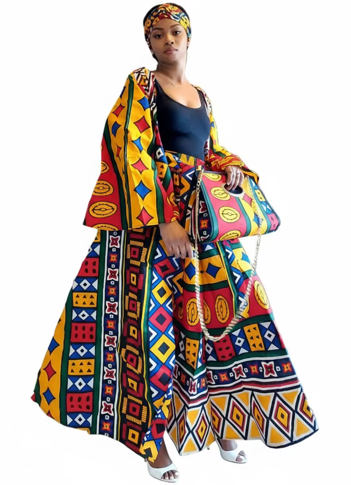 India Batik - Wholesale Dress - Women's - 3pcs Set Maxi Skirt Pocketbook wrap Dress J3