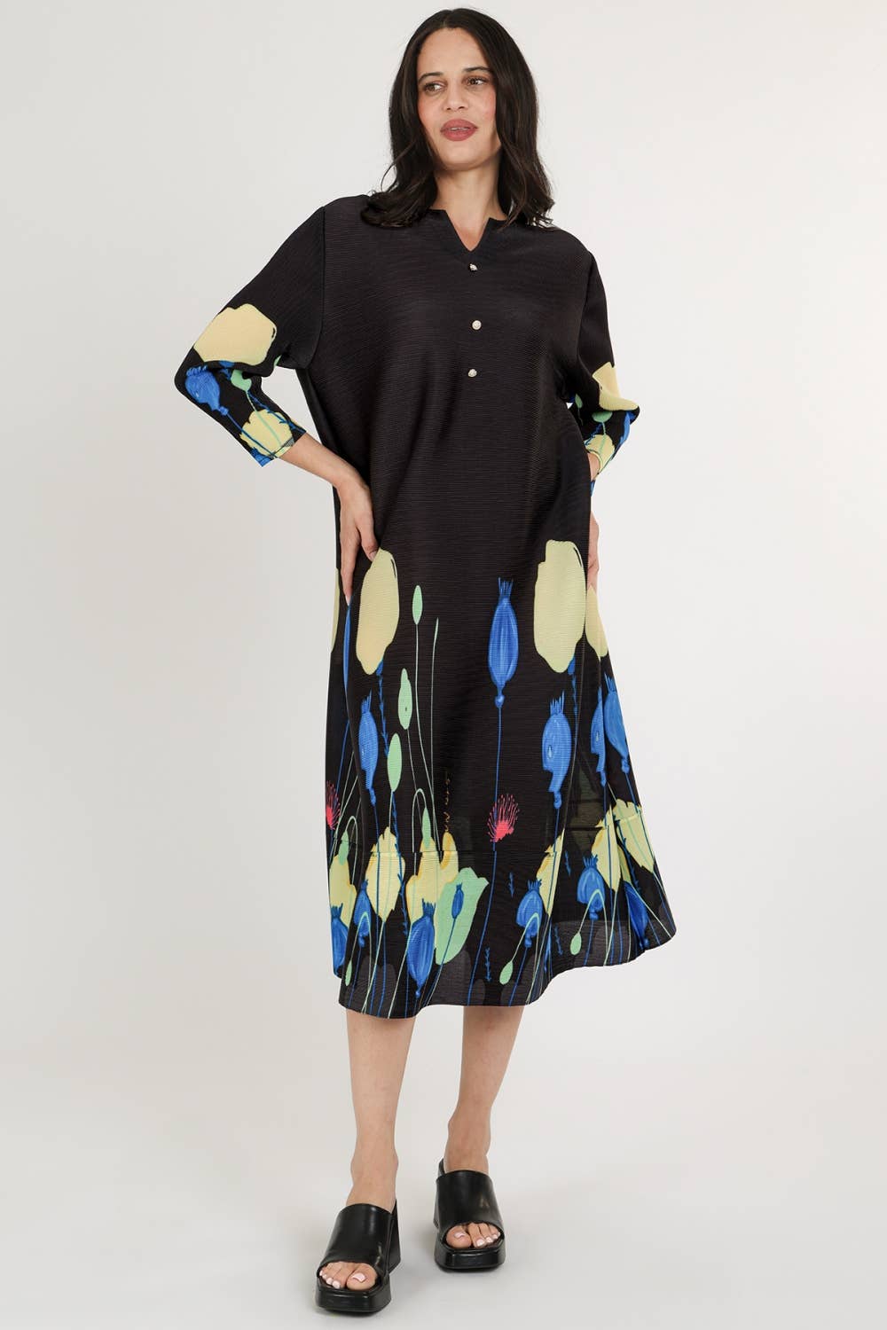 ZWART Moderne Geplooide Midi-jurk LC3761-L voor groothandel op Faire4