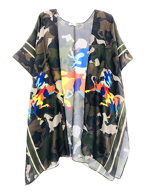 Green Green-Multi Horse Camo Kimono for wholesale on Faire
