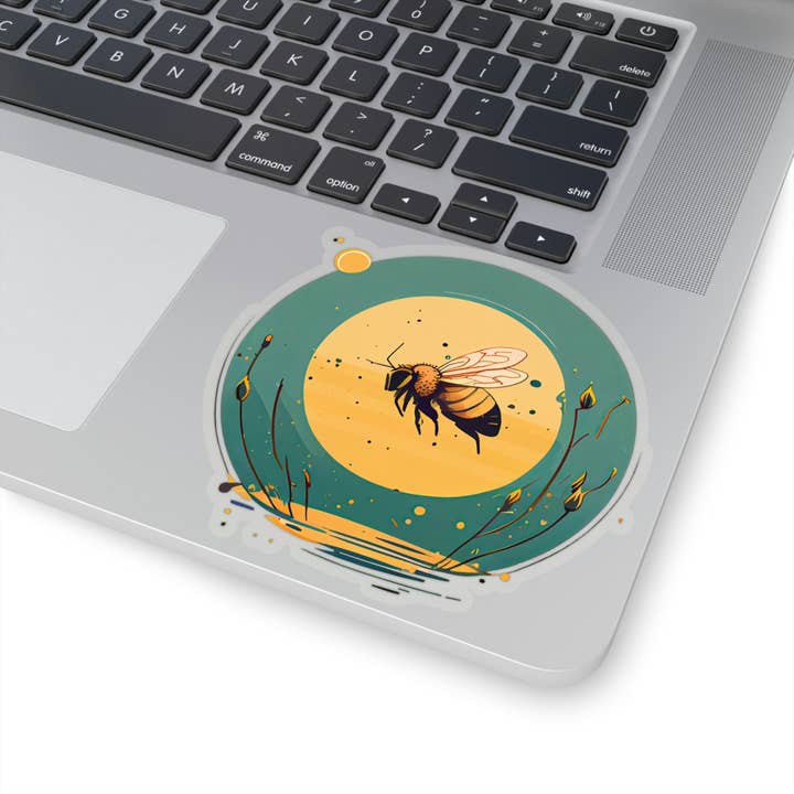 Waterproof Vinyl Sticker - Buzzing Bee In Flight Round for wholesale by Smartstead Homestead