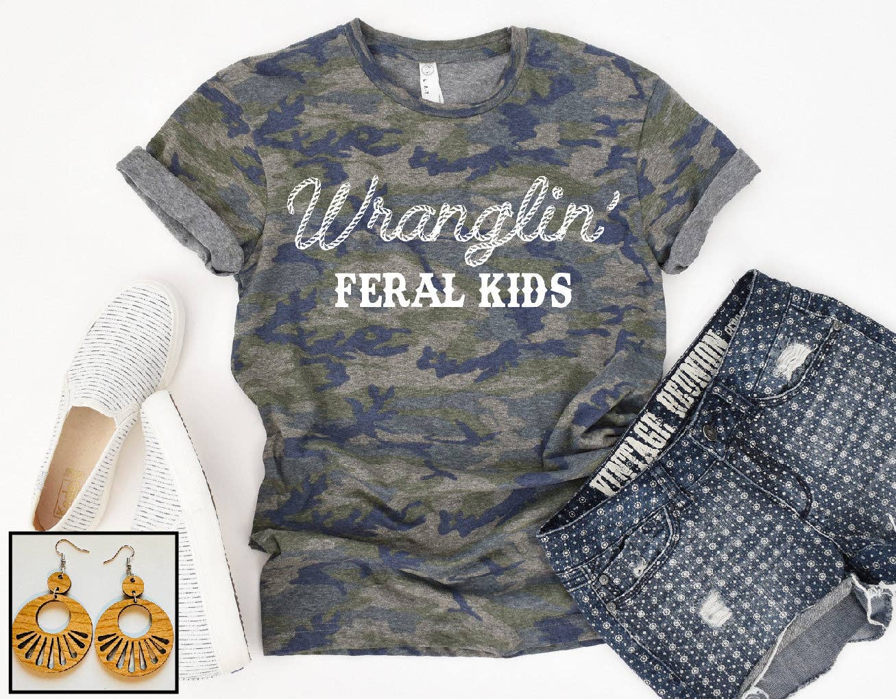 Southern Attitude Designs Inc - Wholesale T-Shirt (Graphic) - Women's - Wranglin' Feral Kids