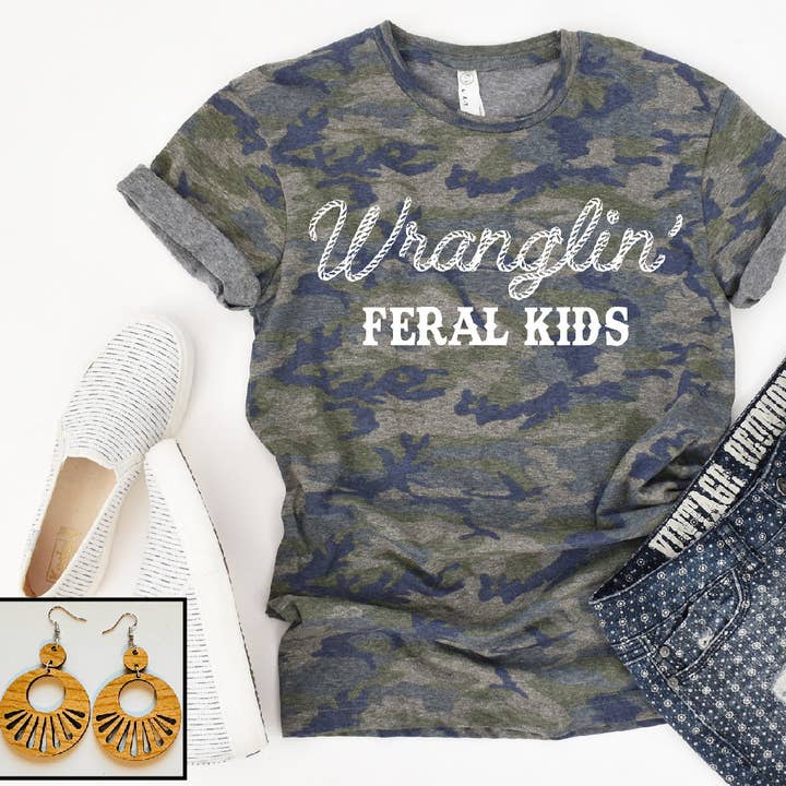 Southern Attitude Designs Inc - Wholesale T-Shirt (Graphic) - Women's - Wranglin' Feral Kids0