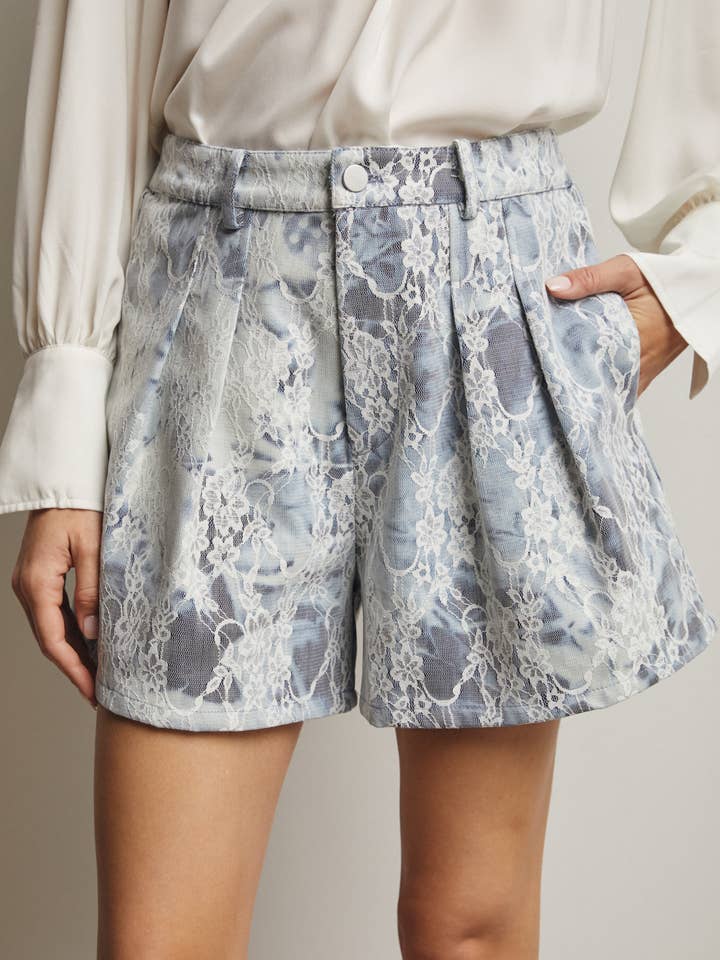 Lace Overlay Denim Shorts FP0009 for wholesale by Forte