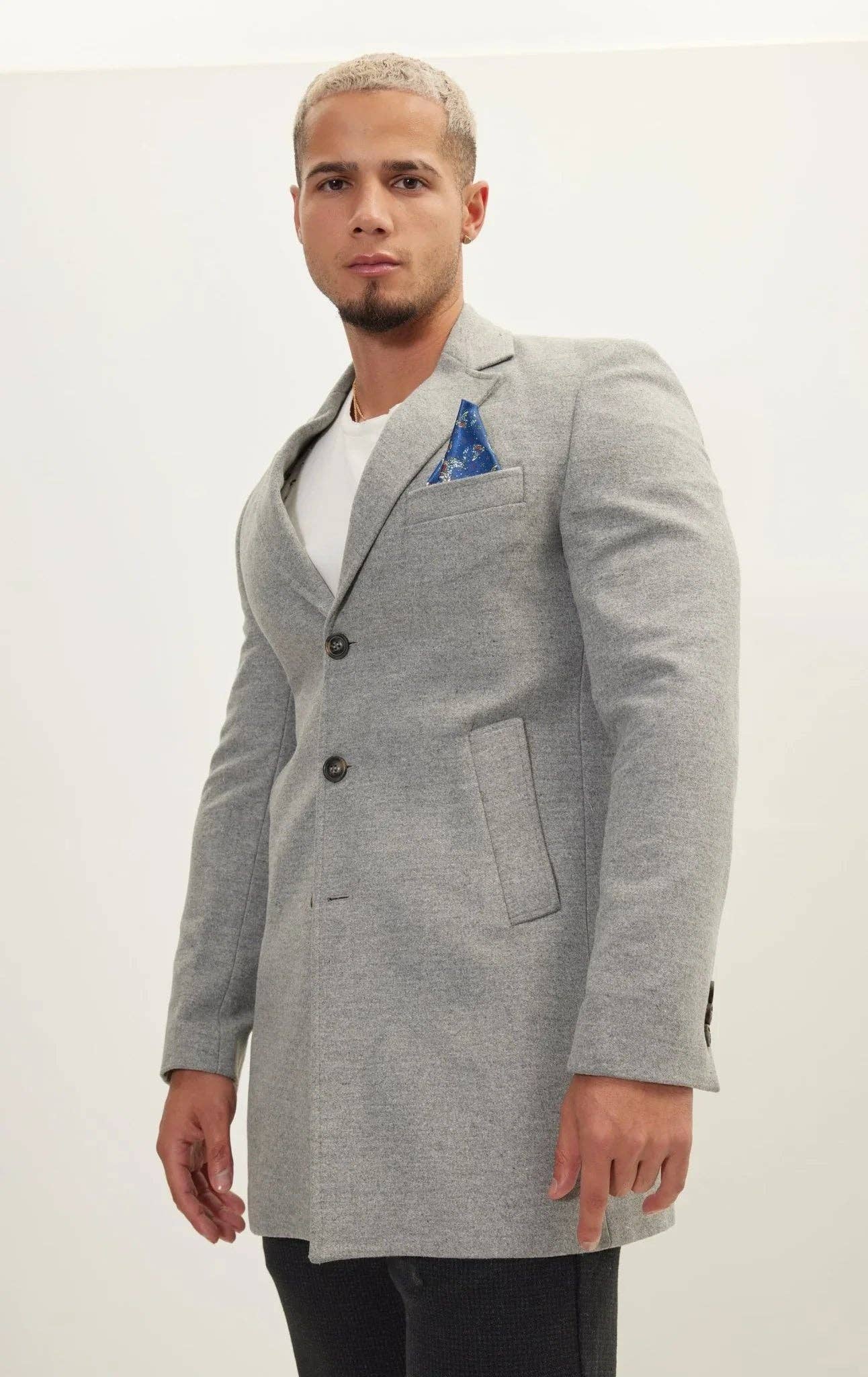 Men's Wool Melange Mid-Length Overcoat - Grey for wholesale on Faire5