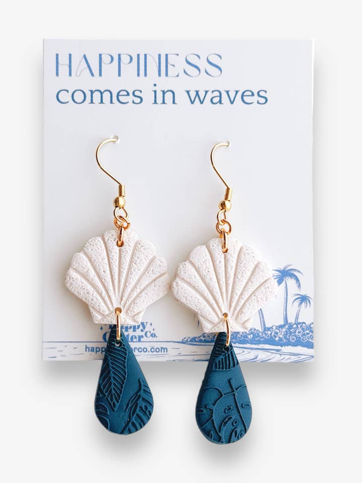 Every Day Cream Shell Dangle Clay Earrings | Beach Earrings for wholesale by Happy Cutter Co