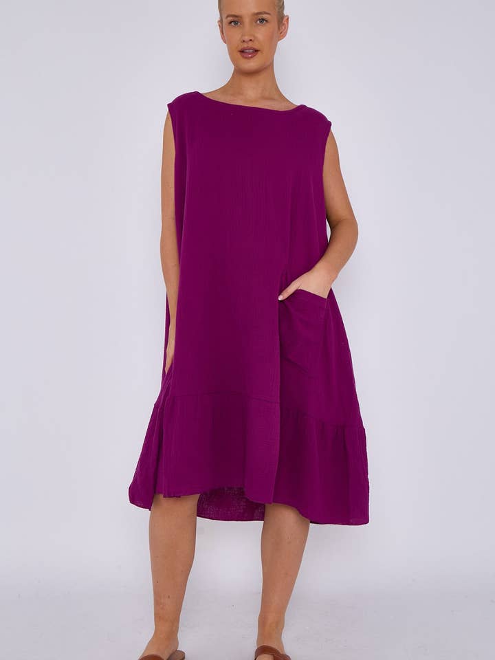 Miss Bold – wholesale Dress – Women's – Italian Sleeveless Cheesecloth Cotton Midi Dress with Pocket8