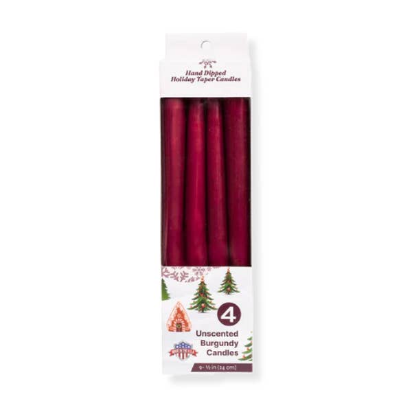 10" Kersttaperkaarsen - Bourgondisch (4-pack) - 48 in totaal voor wholesale door General Wax- Candles