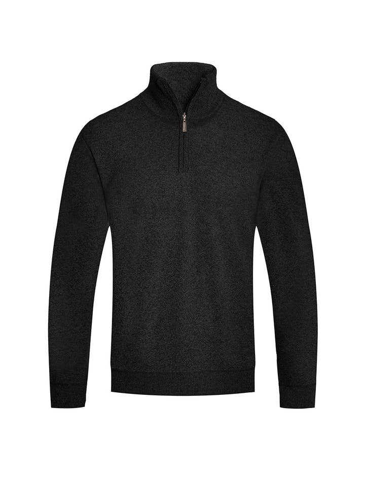 WEIV - Wholesale Knit Sweater - Men's - Mens Solid Quarter Zip Knit Sweater - Black