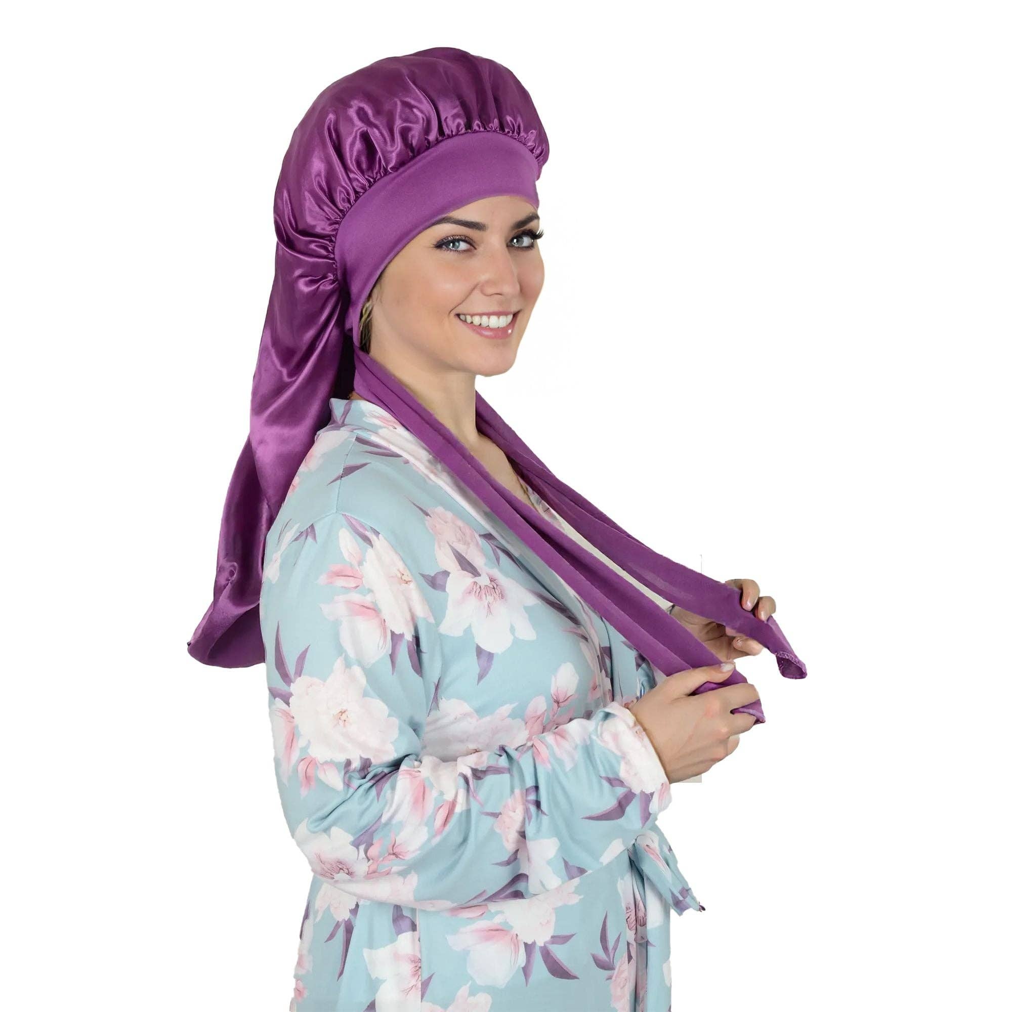 AK Brand - Wholesale Sleep Cap / Bonnet - Women's - Satin Long Bonnet Sleep Cap with Stretch Turban Band18