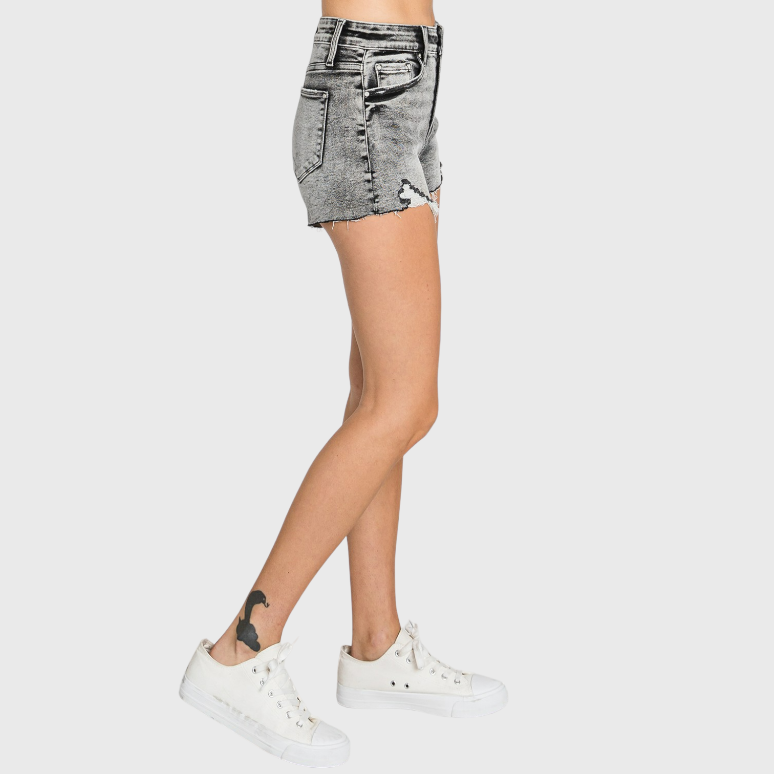 Petra153 – Großhandel Shorts – Damen – P664RH-GA GRAUE ACID-WASH-HOSE MIT HOHEM BUND UND ZERSTÖRTEM SAUM9