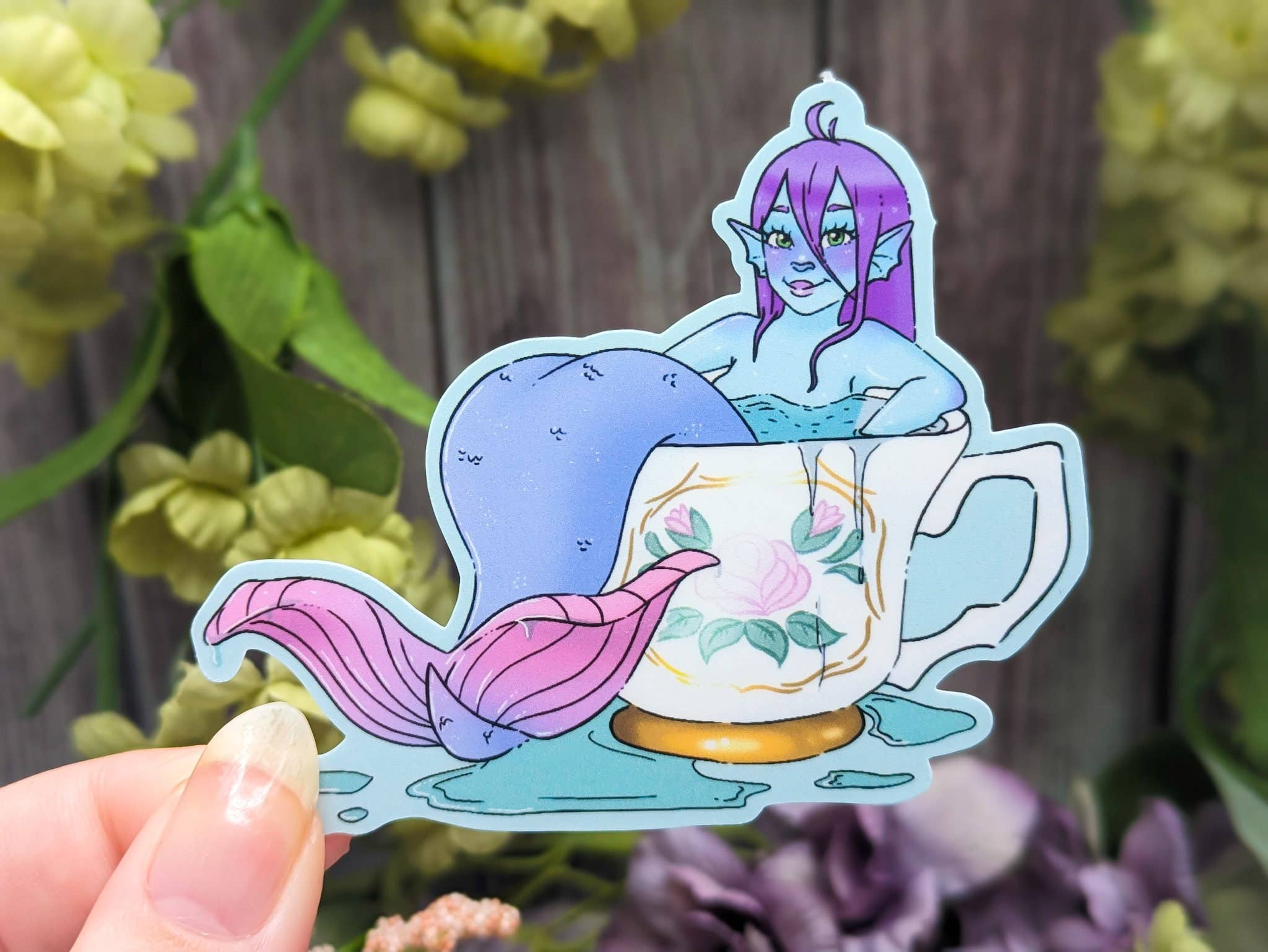 Witchbriar Cottage - Wholesale Sticker - Teacup Mermaid Sticker: Kawaii Fantasy Decal (3.3" x 2.7")5