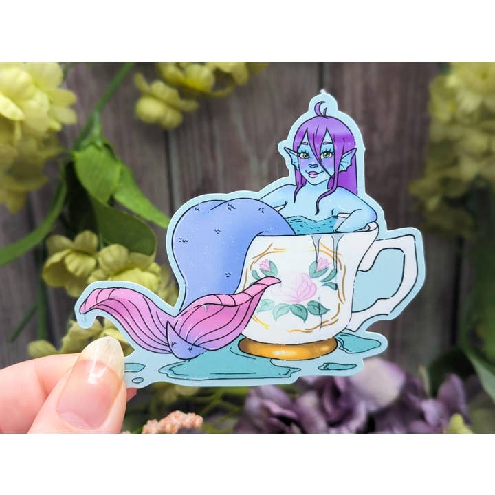 Witchbriar Cottage - Wholesale Sticker - Teacup Mermaid Sticker: Kawaii Fantasy Decal (3.3" x 2.7")5