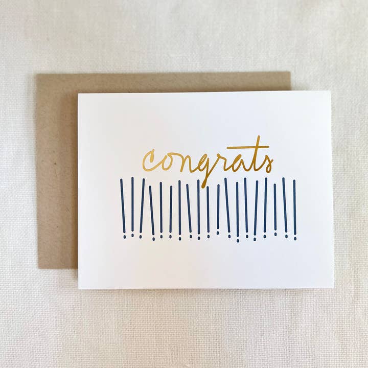 Congrats Blank Denim Gold Foil Greeting Card for wholesale by Stephanie's Paper Shop