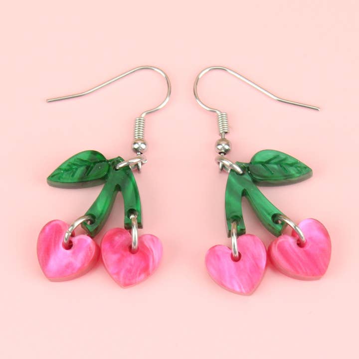 Cherry Love øreringe (lyserød marmor) for engroshandel hos Sour Cherry