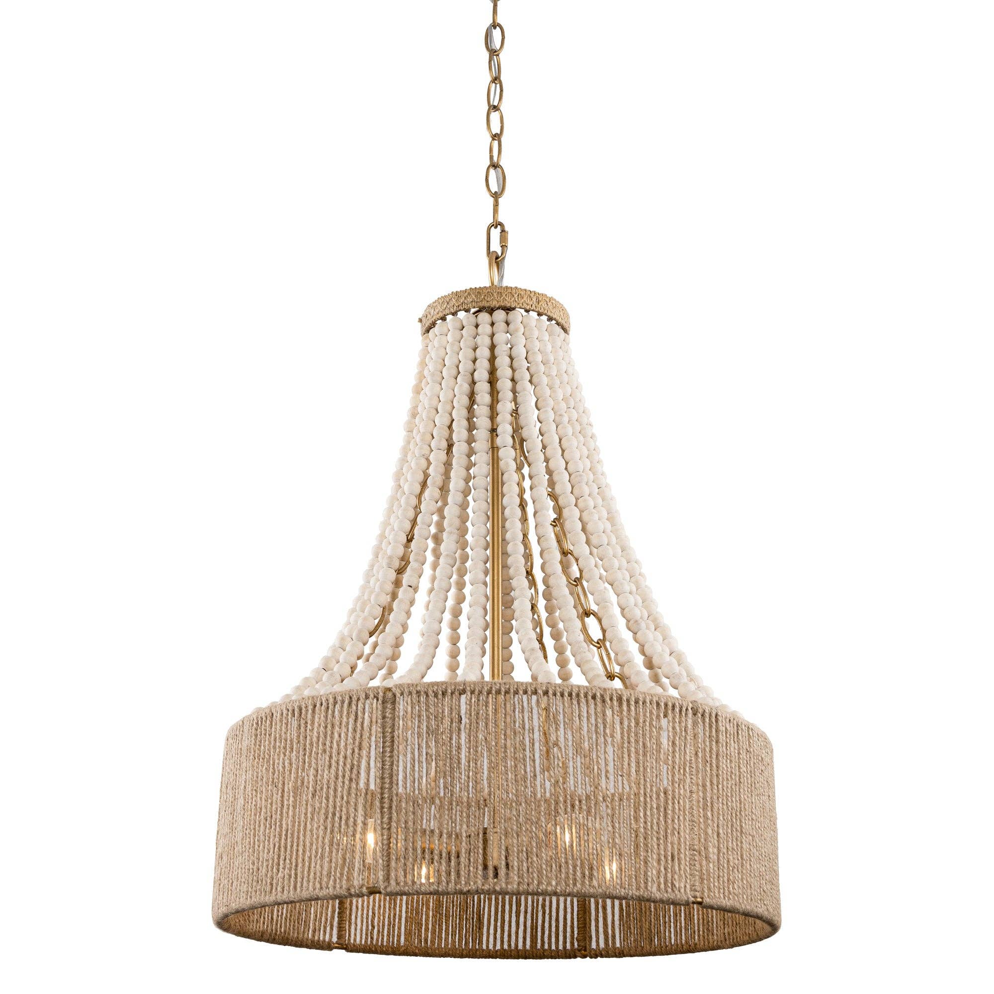 Brio Lighting - Wholesale Chandelier/Hanging Light - Farmhouse Chandelier 4-Light Golden Wood Bead Woven Shade5