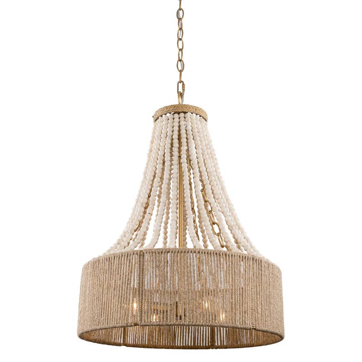 Brio Lighting - Wholesale Chandelier/Hanging Light - Farmhouse Chandelier 4-Light Golden Wood Bead Woven Shade5