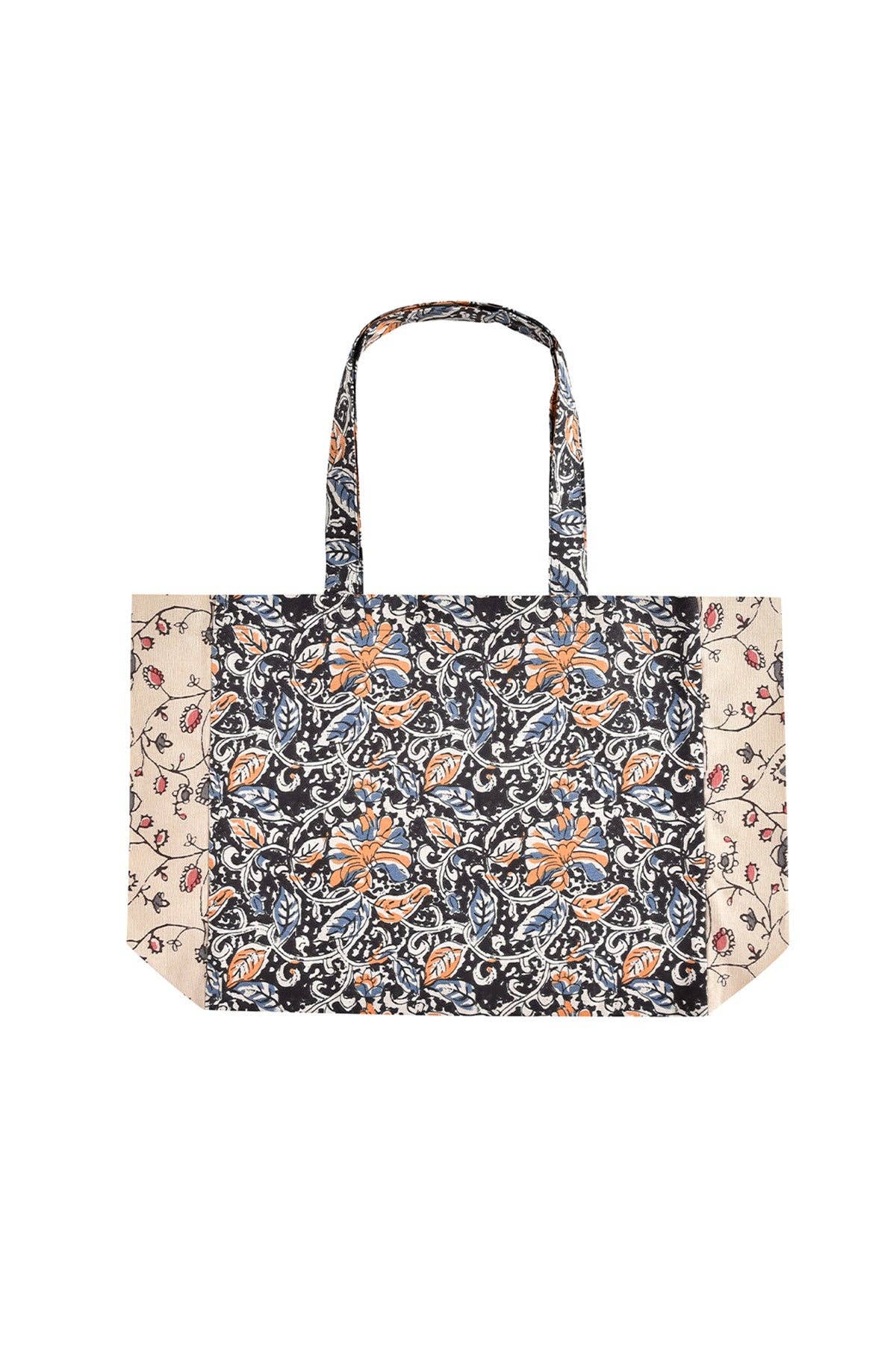 Po me de miel et de charbon Beverly Tote Bag - flowers - orange - blue - pink for wholesale on Faire2