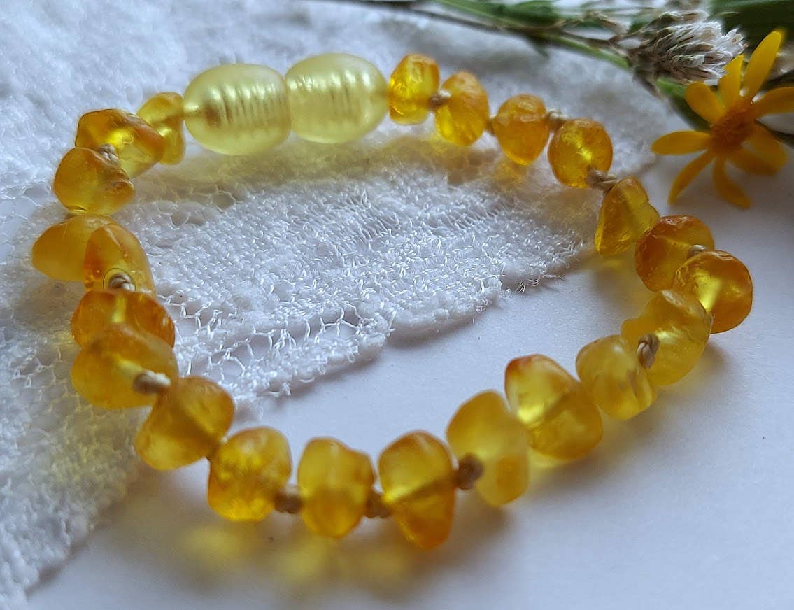 Amber Auksas - Wholesale Bangle Bracelet - Kids & Baby - Raw Lemon Baltic Amber Bracelet 🍋 w/ Tag & COA 🍋 GIA1