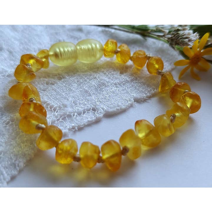 Amber Auksas - Wholesale Bangle Bracelet - Kids & Baby - Raw Lemon Baltic Amber Bracelet π w/ Tag & COA π GIA1