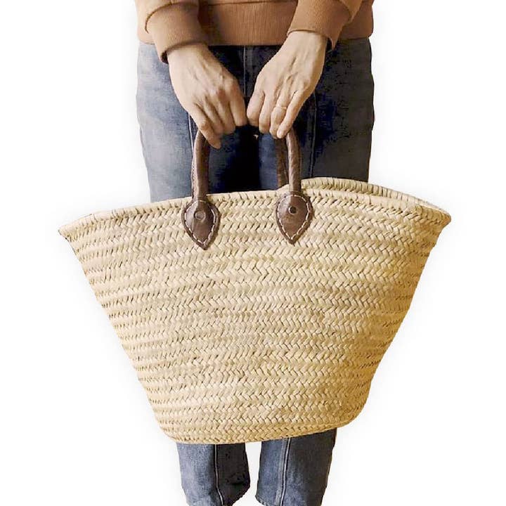 NomadWeave Ltd - Wholesale Beach Bag - French Basket, straw bag with leather handles, beach bag