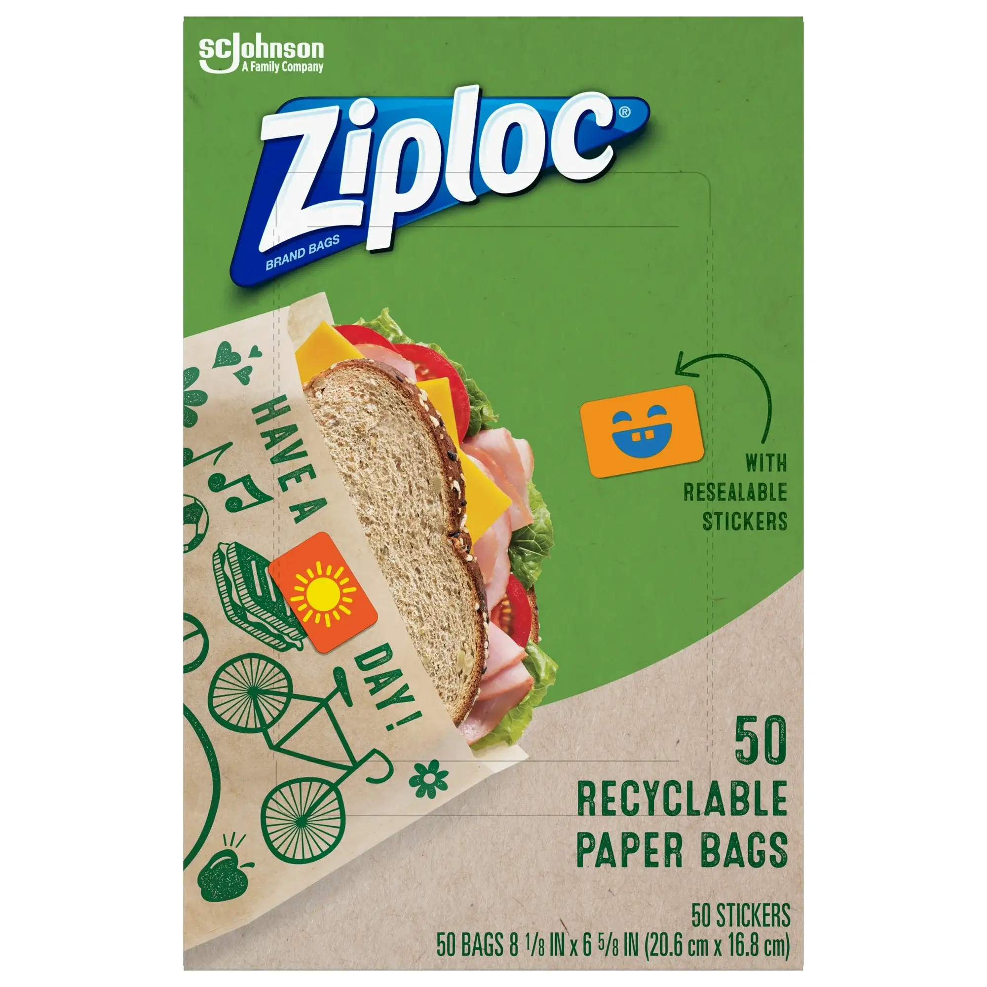 First Choice Buying - Wholesale Food Storage Wrap/Bag - Ziploc Recyclable Paper Bags with Resealable Stickers, 50 Count1