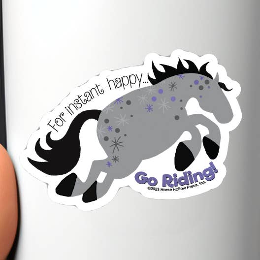 3" Tumbler Horse Sticker / Instant Happy / WATERPROOF for wholesale by Horse Hollow Press