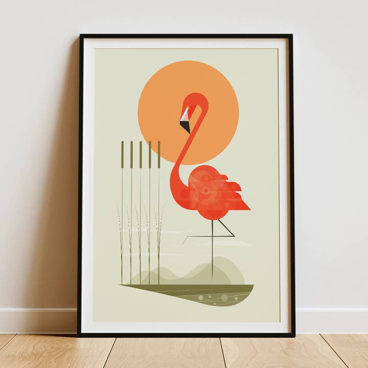 Flamingo in the Sun - Retro print for wholesale by Mr Watson Design
