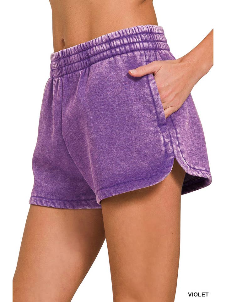 42POPS - Wholesale Shorts - Women's - ...Acid Wash Elastic Waistband Fleece Shorts