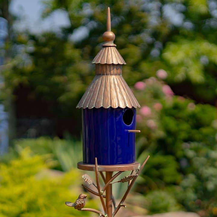 69" Tall Iron and Porcelain Birdhouse Stake "Cannes" for wholesale by Zaer Ltd. International