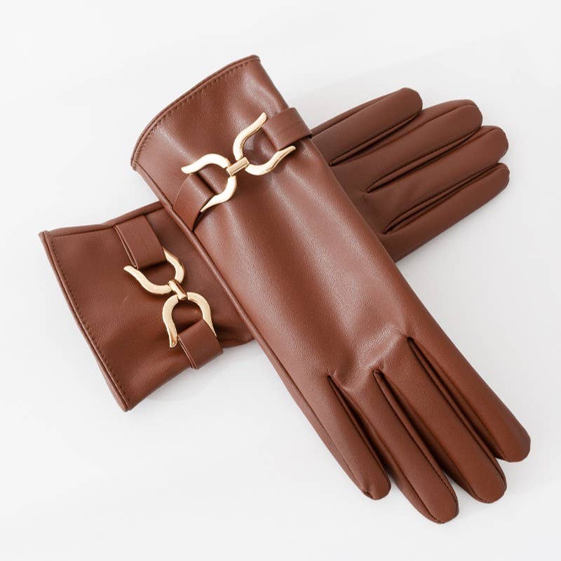 PEACH ACCESSORIES – wholesale Gloves – Women's – Faux Leather Gloves with Gold Buckle Detail LG0074