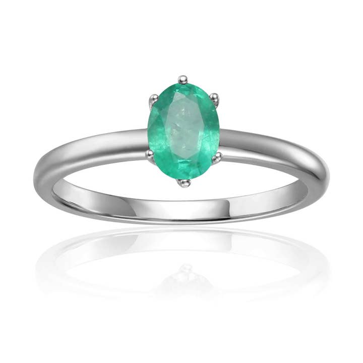 FCJ Jewelry LLC - Wholesale Single Stone/Solitaire Ring - 925 Sterling Silver Green Emerald Solitaire Oval Shape Ring