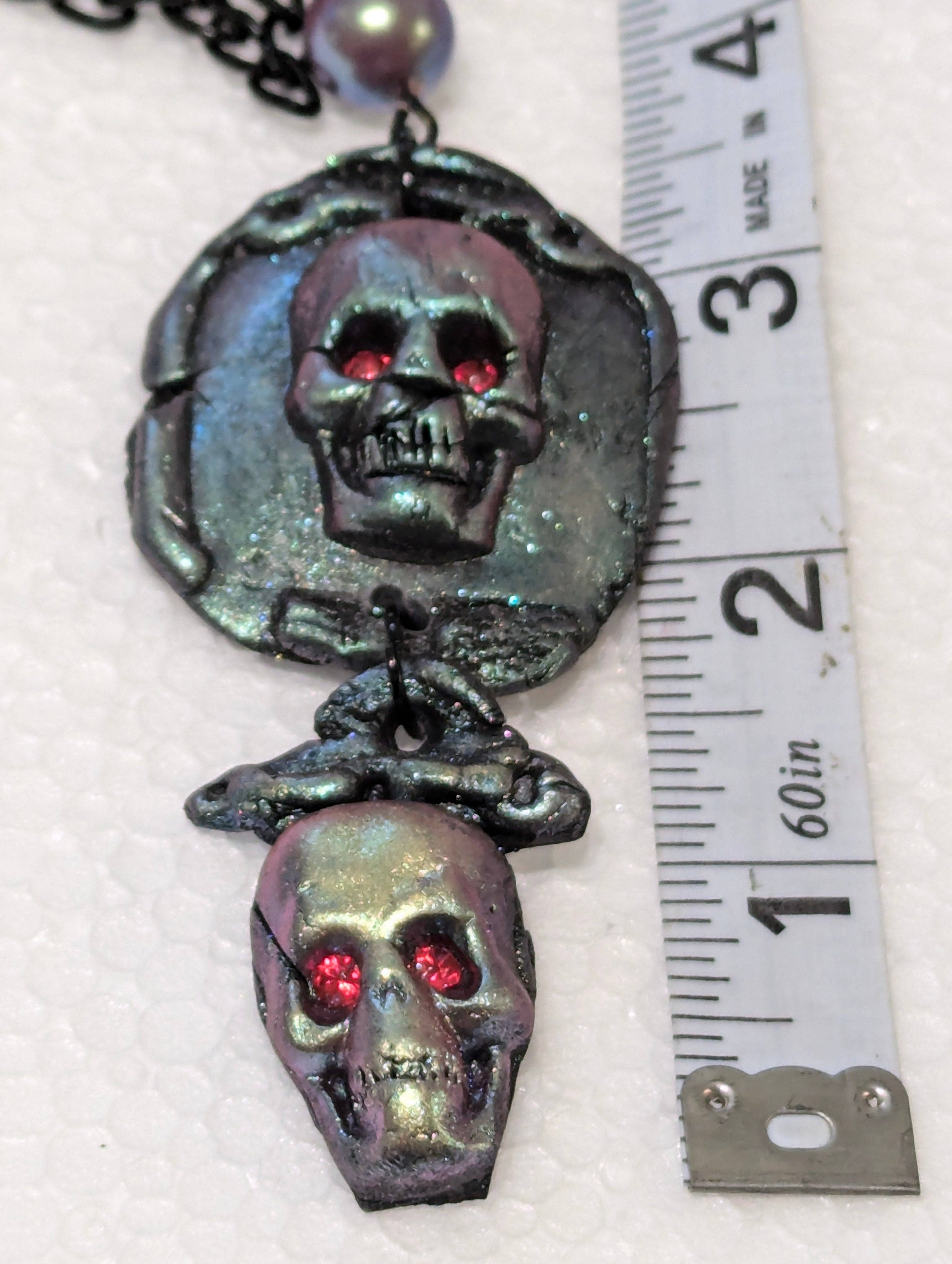 Gay Isber Designs - Wholesale Pendant/Charm Necklace - Spooky Skull Necklace Handmade Halloween Jewelry by Sugar Gay Isber – One-of-a-Kind, Ready to Ship! 22 inch black chain Unisex5