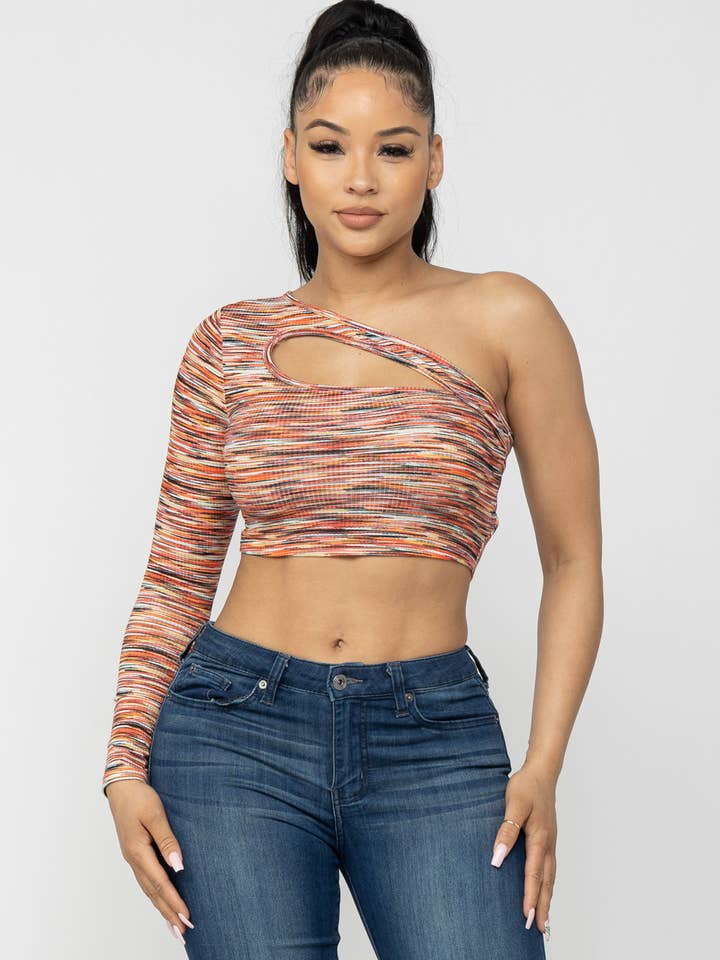 Space Dye One Shoulder Cut Out Detail Crop Top for wholesale by Julia by LoveJ