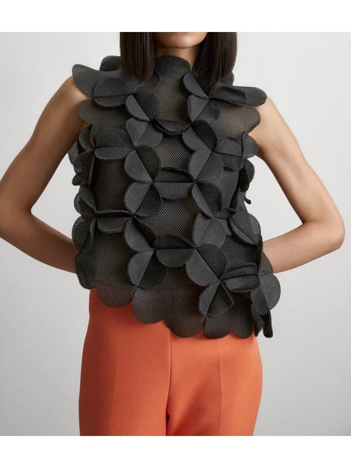 Black VE002 Spring Lace Mesh Vest: Sheer Elegance for wholesale on Faire3