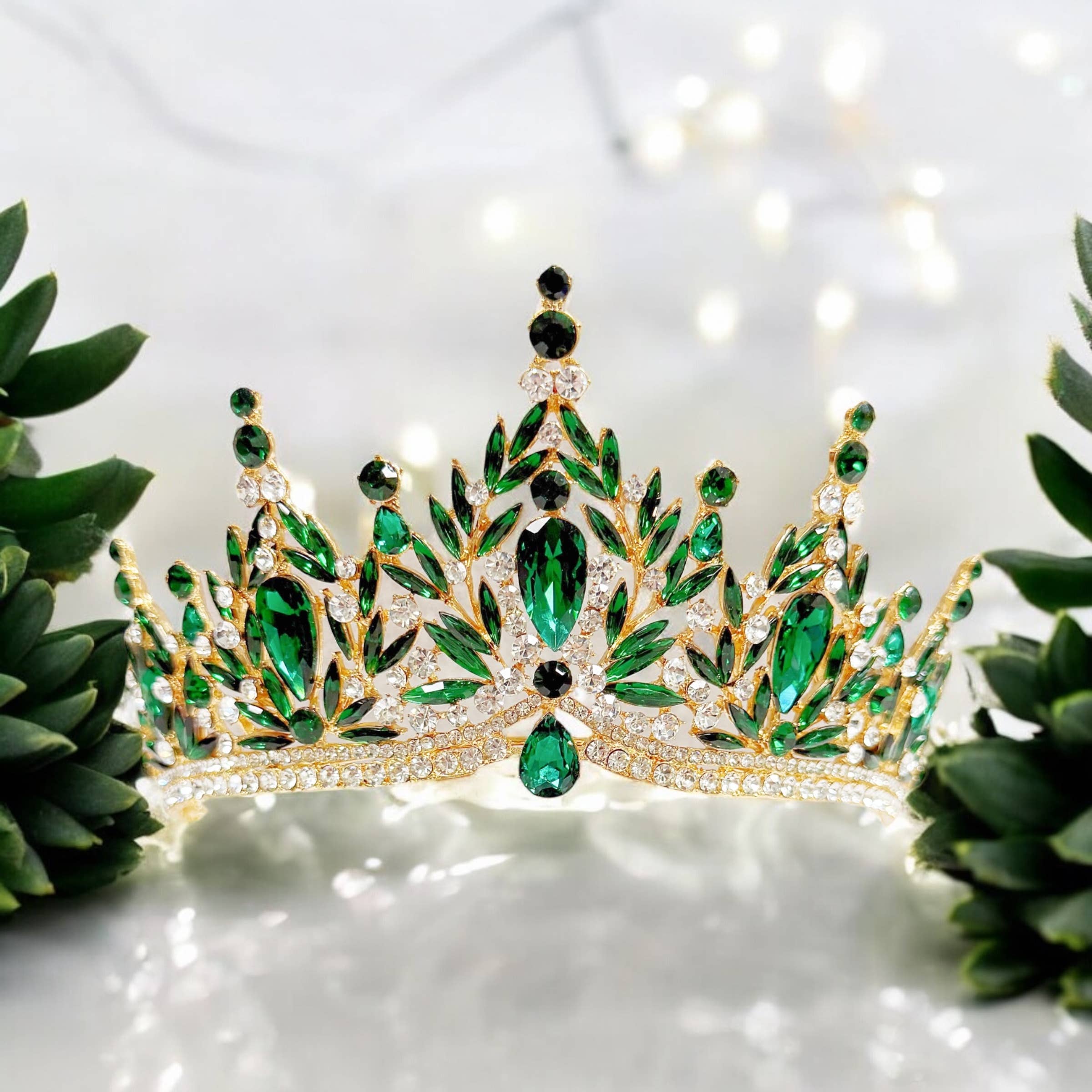 Happy Dream Gifts - Wholesale Tiara - Dames - Kristallen tiara, groene kroon, Victoriaanse tiara, kristallen kroon6