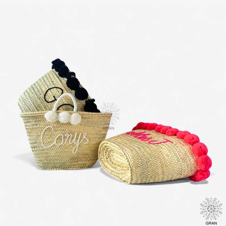 Borsa estiva in paglia personalizzabile con pon pon, borsa estiva per la vendita all'ingrosso da parte di Gran Wholesale