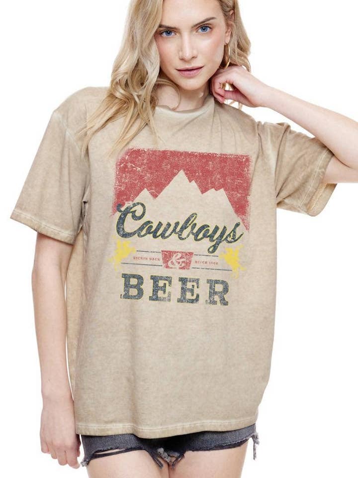 Cowboys & Beer Vintage Western Graphic S/S Lunar Dye Tee for wholesale by Foryeri