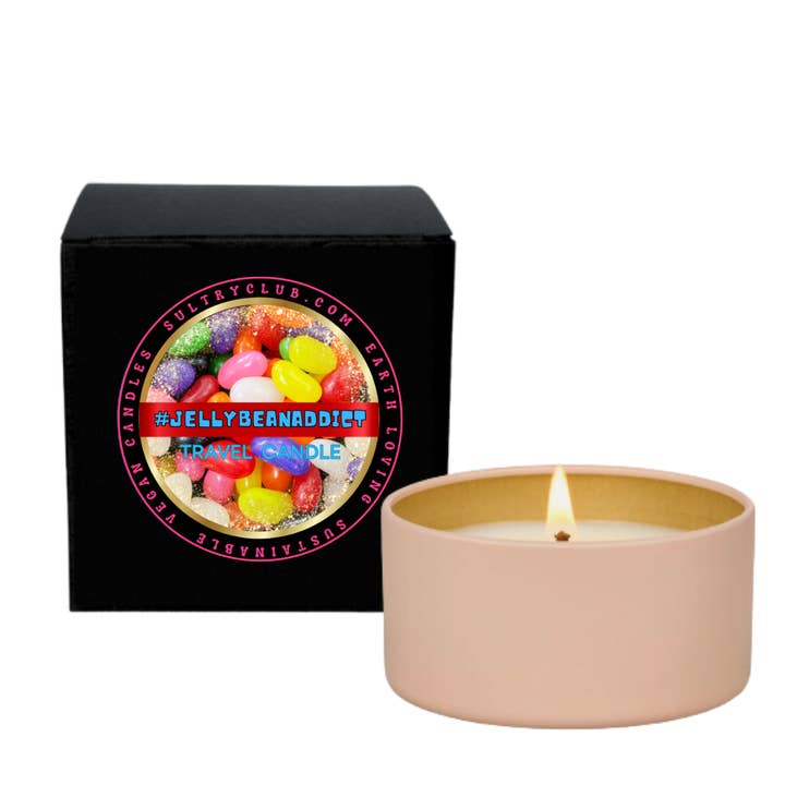 Bougie végétalienne #JELLYBEANADDICT pour la vente par SULTRY CLUB CANDLES