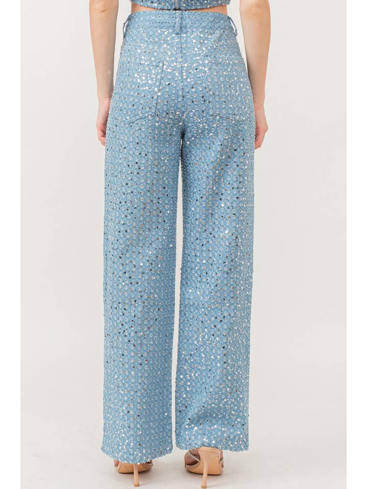 KIWI - Wholesale Jeans - Women's - IP2802- Distressed Sequin Denim Pants