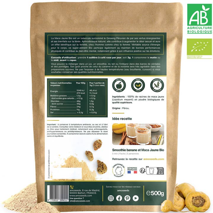 Amoseeds - Wholesale Protein/Superfood Powder - Organic Yellow Maca Powder 500g1