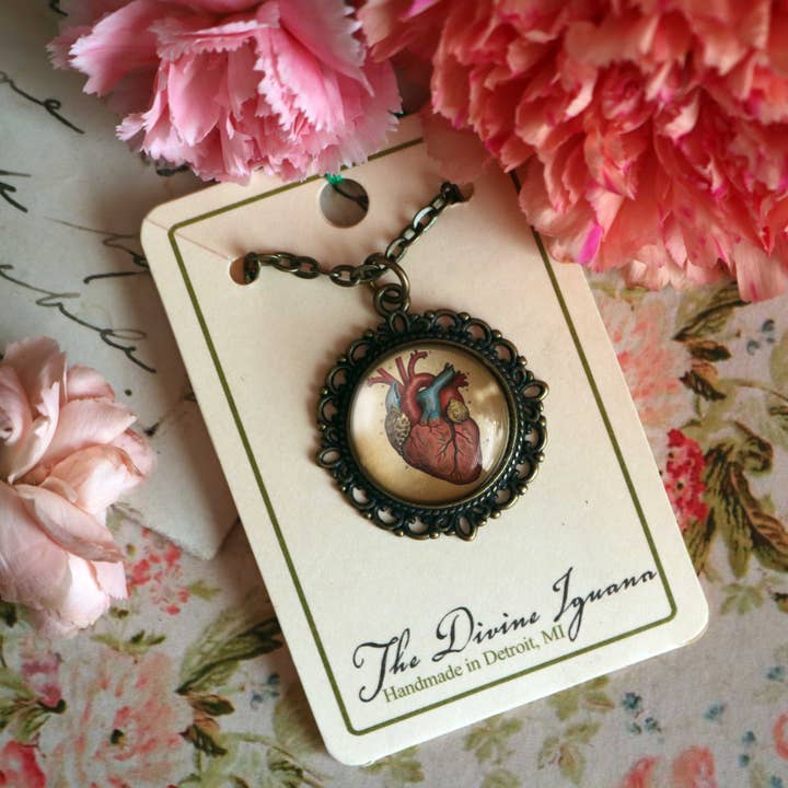 Anatomical Heart Goth Valentines Day Ornate Pendant Necklace for wholesale by The Divine Iguana