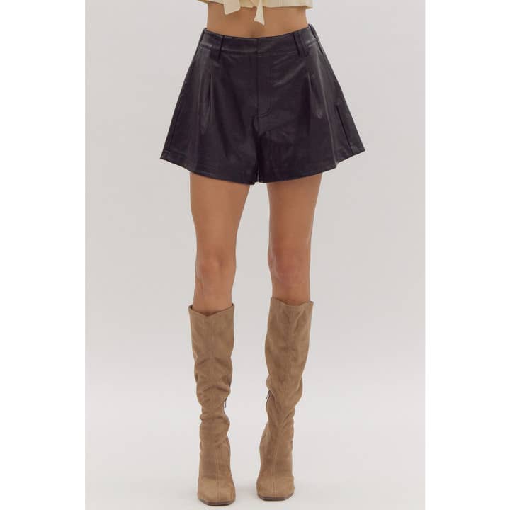 STYLE USA - Wholesale Shorts - Women's - Solid faux leather high rise shorts2