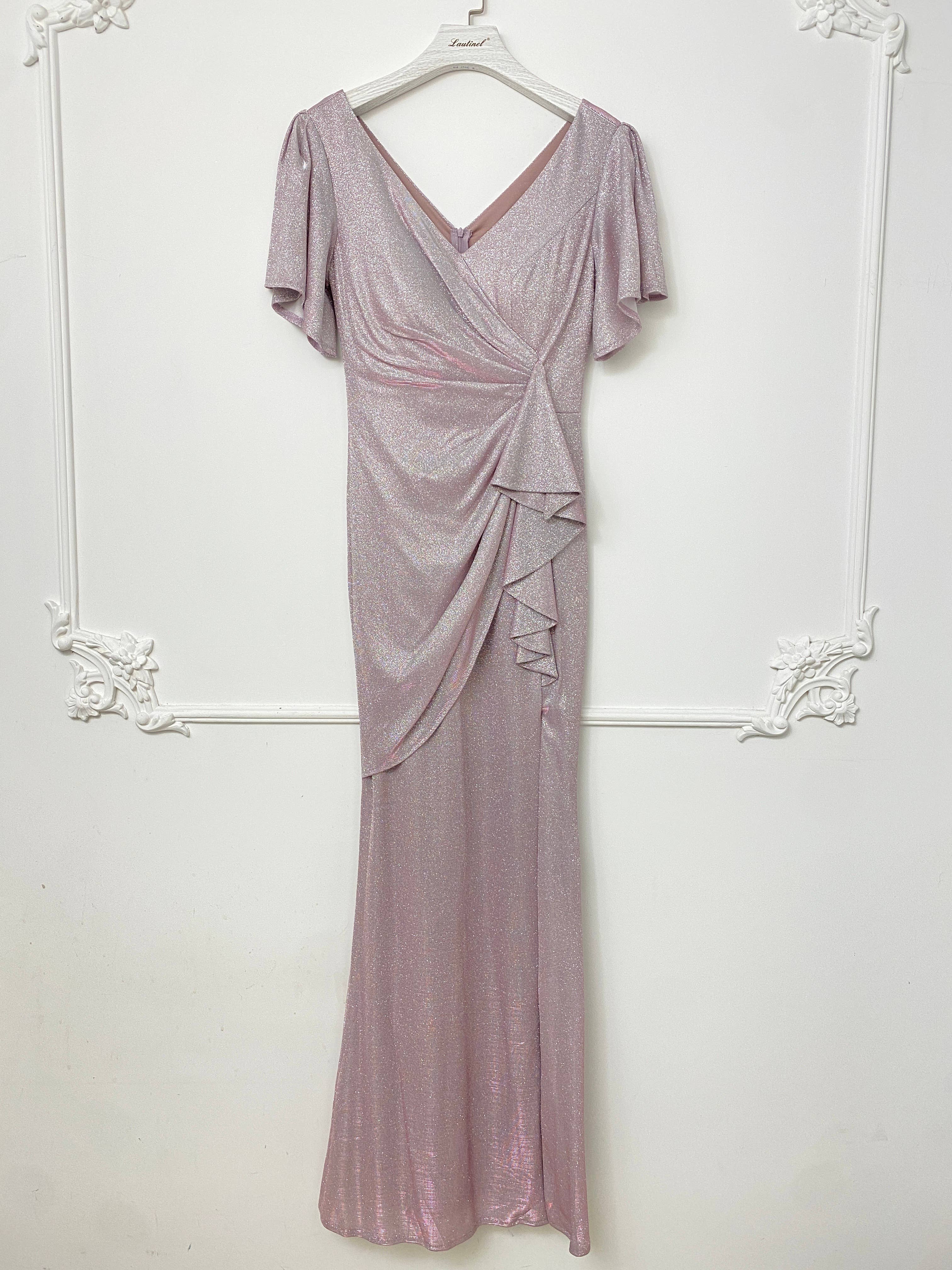 Lautinel – Vestido comprido - Mulher por atacado – Vestido de festa justo com paetês e fenda R18376