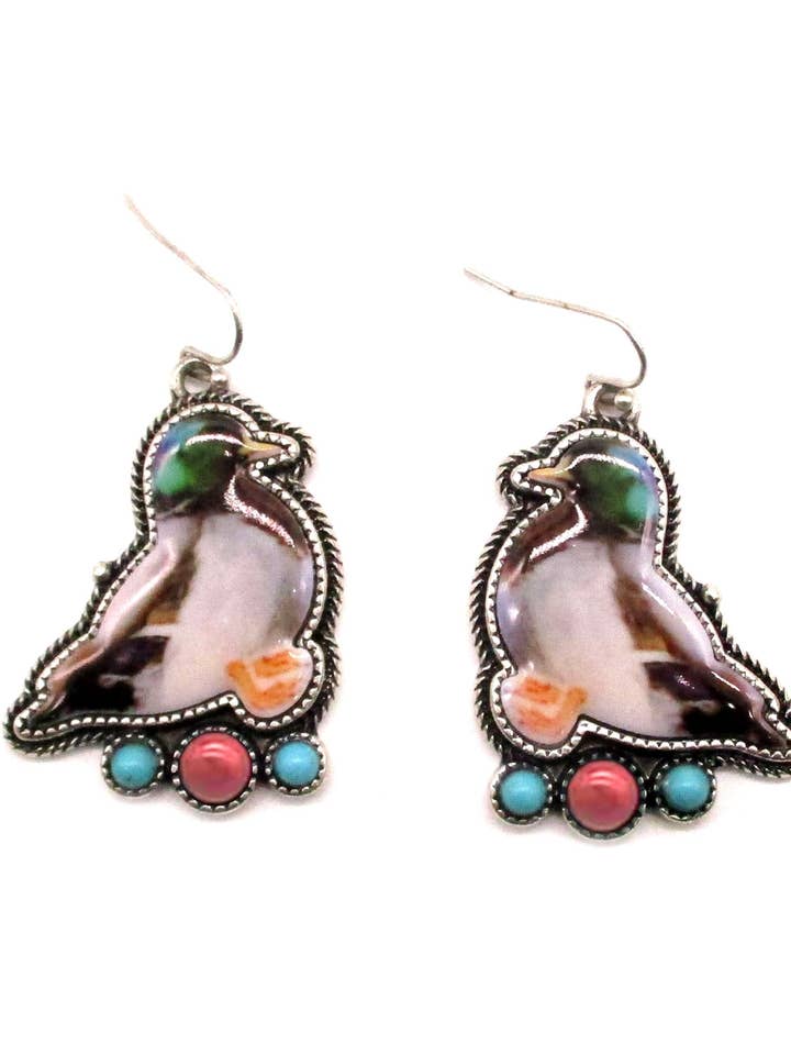 Boucle d'oreille pendante de chasse au canard occidental pour la vente par Snowing West